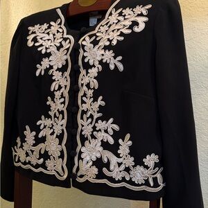 Saks Fifth Avenue Black Blazer with White Embroidery